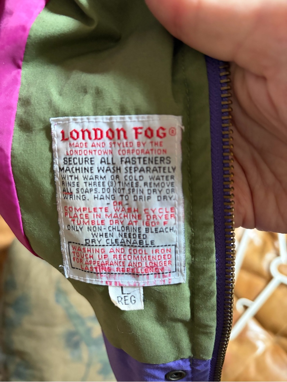 vintage london fog pink purple green colorblock windbreaker jacket size L - Picture 3 of 6